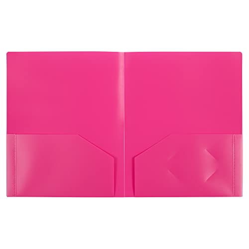 JAM PAPER Heavy Duty Plastic 2 Pocket Extra Tough School Folders - Fuchsia Hot Pink - 6/Pack - color: Fuchsia, size: 6 Per Pack