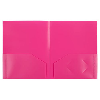 JAM PAPER Heavy Duty Plastic 2 Pocket Extra Tough School Folders - Fuchsia Hot Pink - 6/Pack - color: Fuchsia, size: 6 Per Pack