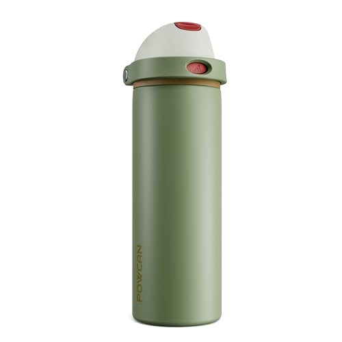 POWCAN 24 oz Insulated Water Bottle for Men: 2-in-1 Push-Button Spout & Quick-Flip Straw, Leakproof, Cold 24Hrs, Fits Car Cup Holder, Stainless Sports Bottle for Travel, Camping, Gift (Hunter Crest) - color: Hunter Crest, size: 24 Ounces