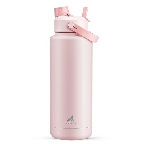 POWCAN 40 oz Insulated Water Bottle with 2-in-1 Straw and Spout Lid, Keep Cold 24H, Leak-Proof, BPA-Free, Double Wall Stainless Steel Water Bottle for Sports, Gym, Travel, and School (Cotton Candy) - color: Cotton Candy, size: 40 Ounces
