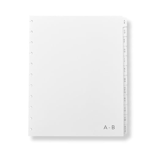 Levenger Circa A-Z Tab Dividers – Letter Size, Set of 12, Durable Plastic Index Tabs for Disc-Bound Notebooks, Alphabetical Organization, Refillable, Compatible with Circa Notebooks
