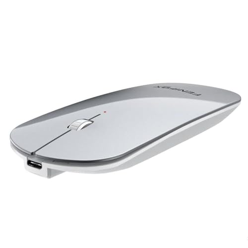 FENIFOX Wireless Bluetooth Mouse, Ultra-Thin Flat and Slim Silent USB-C Rechargeable Travel Mini Portable Mouse for Mac iPad Laptop MacBook Tablet Chromebook - White and Silver - color: Silver