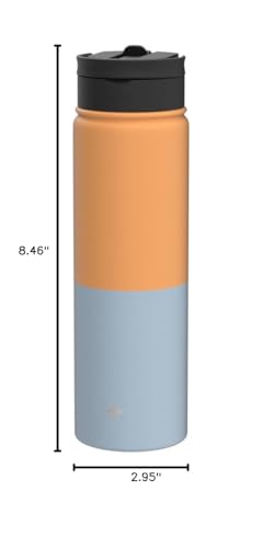JoyJolt Triple Insulated Water Bottle with Straw Lid AND Flip Lid! 22oz Water Bottle, 12 Hour Hot/Cold Vacuum Insulated Stainless Steel Water Bottle. BPA-Free Leakproof Water Bottles - Thermos Bottle - color: Orange/Blue, size: 22 Ounces
