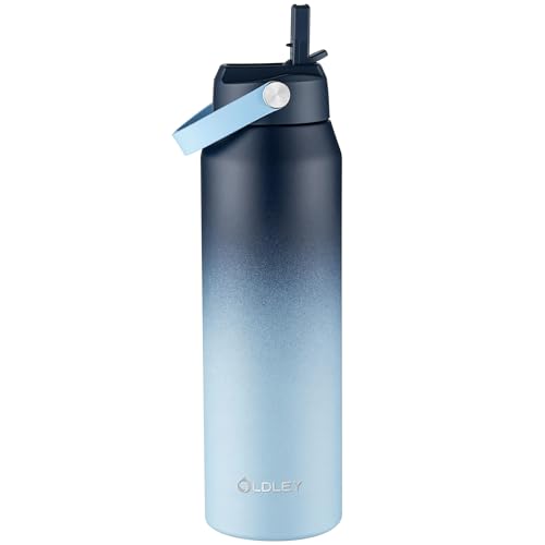 Oldley 32oz Insulated Water Bottle with Straw, Stainless Steel Water Bottle for Sports, Travel, School, BPA-Free Sports Bottles for Adult Kids, Leak-Proof, Blue Gradient - color: Blue Gradient, size: 32 Ounces
