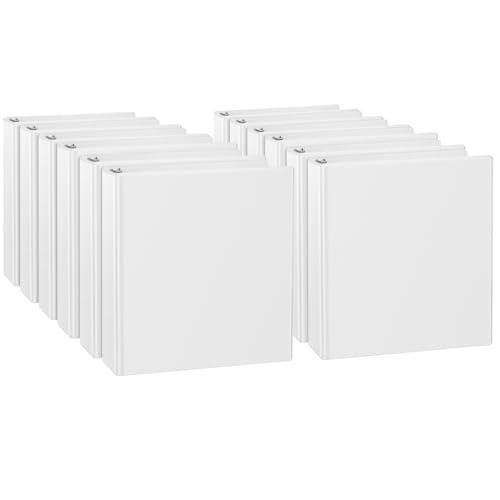 CIXILDTS 1-inch 3 Ring Binder Fit US Letter Size Paper, 1" Slant D Ring Binders, View Binder with 2 Pocekts, 12-Pack,White - color: White, size: 1", style: 12-Pack