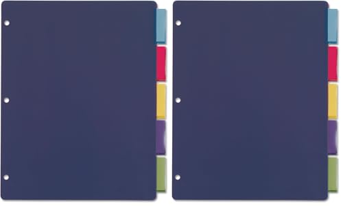 Cardinal Plastic Binder Dividers Without Pockets, 5-Tab, Insertable Multicolor Tabs, Letter Size,1 Set (84018), Assorted (Pack of 2) - size: 5 Count (Pack of 2)