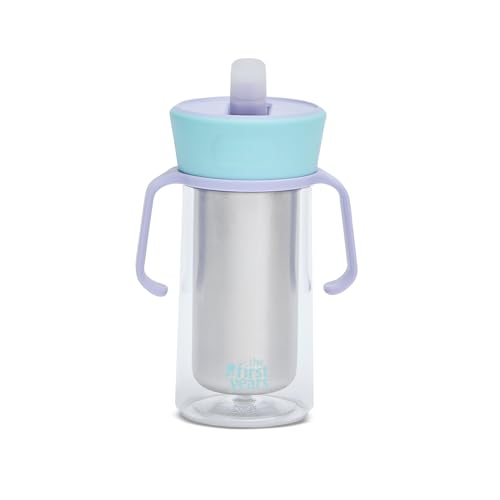 The First Years CoolCore Stainless Steel Straw Cup - Insulated Leak Proof Sippy Cup Trainer Converts to Toddler Water Bottle - Pop to Sip Design with Improved Flow - Light Blue/Light Purple - 8 Ounces - color: Light Blue/Light Purple
