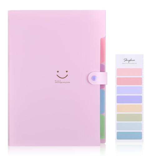 SKYDUE Expanding File Folder with 5 Pockets, Cute Accordion File Organizer, Letter Size Filing Folder, Portable Paper Receipt Organizer, School Office Supplies Purple - color: Purple