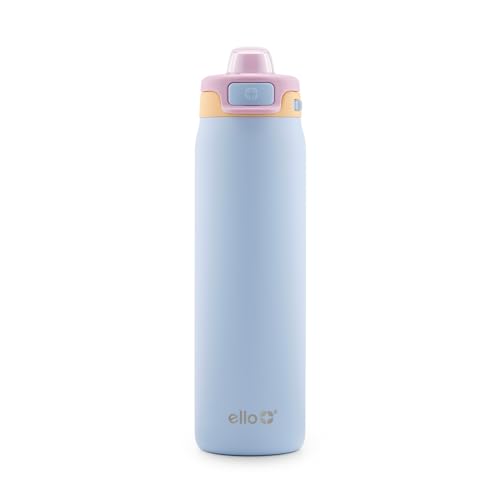 Ello Pop & Fill Insulated Stainless Steel Water Bottle with Quick Fill Lid, Leakproof Locking, Sip or Chug Spout, BPA-Free, Double Wall Vacuum Insulated for Sports, Travel & School- 22oz / 32oz / 40oz - color: Coastal Sunrise, style: 22oz