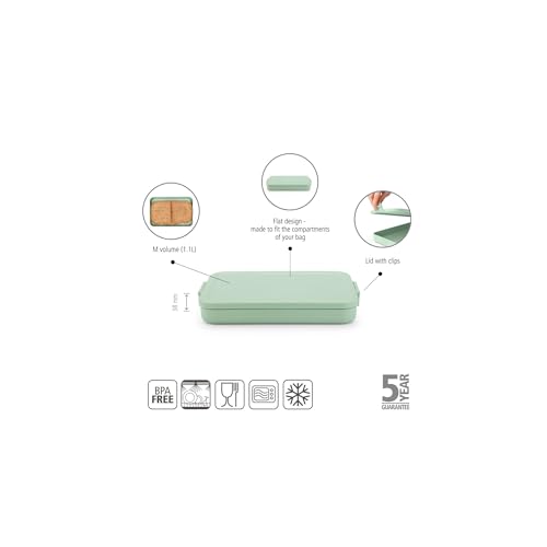 Brabantia Make & Take Flat Lunch Box (Jade Green) Convenient Size for Bags, BPA-Free, Airtight Snap Locks, Microwave & Freezer Safe, Travel Meal Prep Container, 37oz - color: Jade Green, style: Flat Lunch Box