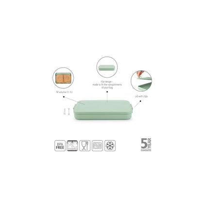 Brabantia Make & Take Flat Lunch Box (Jade Green) Convenient Size for Bags, BPA-Free, Airtight Snap Locks, Microwave & Freezer Safe, Travel Meal Prep Container, 37oz - color: Jade Green, style: Flat Lunch Box