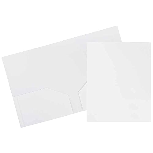 JAM PAPER Heavy Duty Plastic 2 Pocket Extra Tough School Folders - White - 6/Pack - color: White, size: 6 Per Pack