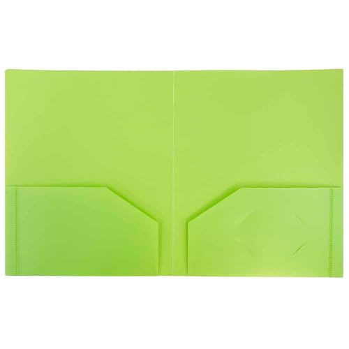 JAM PAPER Heavy Duty Plastic 2 Pocket Extra Tough School Folders - Lime Green - 6/Pack - color: Lime Green, size: 6 Per Pack