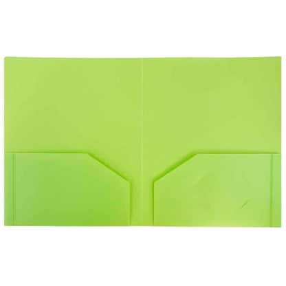 JAM PAPER Heavy Duty Plastic 2 Pocket Extra Tough School Folders - Lime Green - 6/Pack - color: Lime Green, size: 6 Per Pack