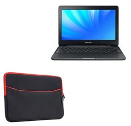 BoxWave Case Compatible with Samsung Chromebook 3 (XE500C13) - SoftSuit with Pocket, Soft Pouch Neoprene Cover Sleeve Zipper Pocket - Jet Black with Red Trim