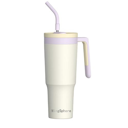 40 Oz Insulated Water Bottle with Straw & Handle, White | Leak-Proof, Keeps Cold 18H / Hot 12H, Removable Straw Cap for Easy Cleaning, Built-In Fruit Infuser for Tea & Fruit Drinks - color: White