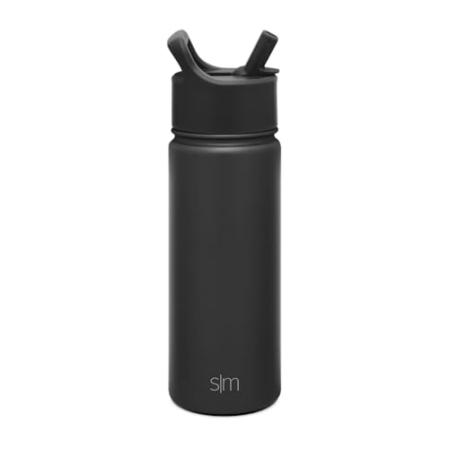 Simple Modern Kids Water Bottle with Straw Lid Vacuum Insulated Stainless Steel Metal Thermos Bottles | Reusable Leak Proof BPA-Free Flask for School | Summit Collection | 18oz, Midnight Black - color: - Midnight Black, style: 18oz