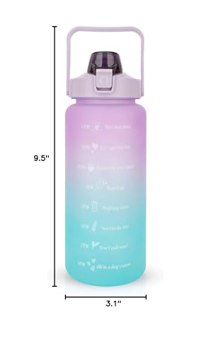 Large Motivational Water Bottle with Straw Time Marker BPA Free for Sport and Fitness (64 Oz/Half Gallon) (cyan-blue-purple)