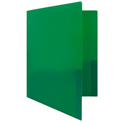 JAM PAPER Heavy Duty Plastic 3 Hole Punch Pocket Folders - Extra Tough School Folders - Green - 6/Pack - color: Green, size: 6 Per Pack