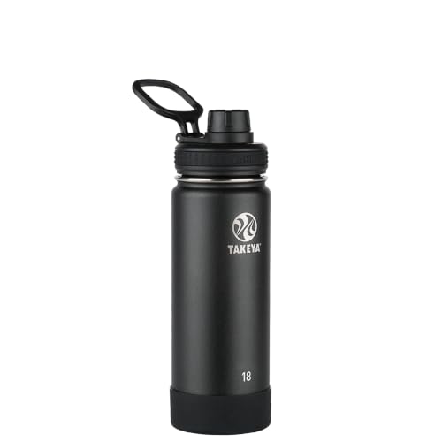 Takeya Actives Insulated Stainless Steel Water Bottle with Spout Lid, 18 Ounce, Onyx - color: Onyx, size: 18 Ounces