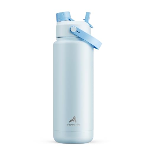 POWCAN 32 oz Insulated Water Bottle with 2-in-1 Straw and Spout Lid, Keep Cold 24H, Leak-Proof, BPA-Free, Double Wall Stainless Steel Water Bottle for Sports, Gym, Travel, and School (Sea Breeze) - color: Sea Breeze, size: 32 Ounces