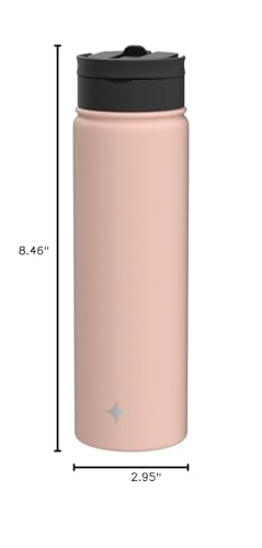 JoyJolt Triple Insulated Water Bottle with Straw Lid AND Flip Lid! 22oz Water Bottle, 12 Hour Hot/Cold Vacuum Insulated Stainless Steel Water Bottle. BPA-Free Leakproof Water Bottles - Thermos Bottle - color: Blush Pink, size: 22 Ounces