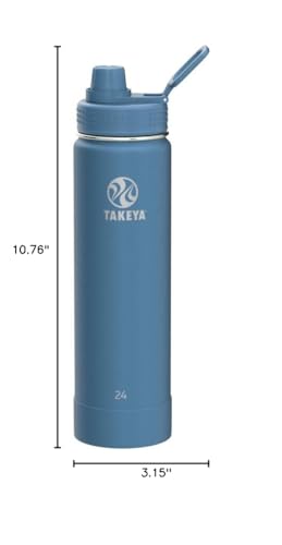 Takeya Actives Stainless Steel Water Bottle, Insulated Spout Lid, Keeps Drinks Cold 24 Hrs, Leakproof, Durable, Dishwasher Safe, Ideal for Gym, Travel, Fits Most Cup Holders, 24 oz/Bluestone - color: Bluestone, size: 24 Ounces