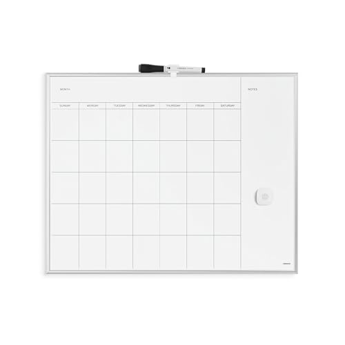 U Brands Magnetic Dry Erase Calendar White Board, 16" x 20", Silver Aluminum Frame, Includes Magnet and Marker - color: Silver Frame, size: 20"W x 16"H