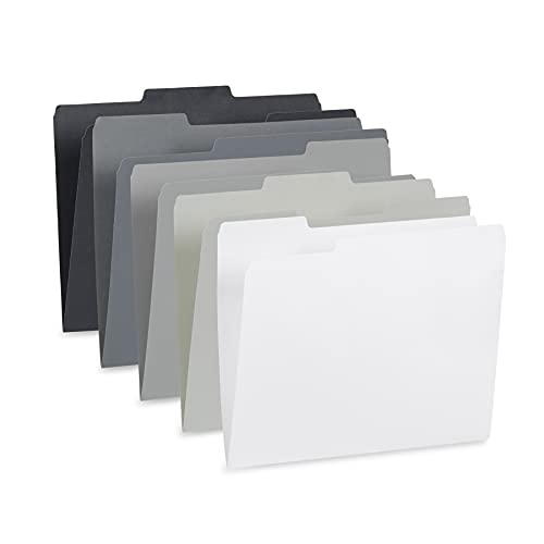 Blue Summit Supplies 100 File Folders, Letter Size, 1/3 Cut Tab, Grayscale | Gray, black and white assortment, durable 11pt paper, 1/3 cut assorted tabs, color coded home and office filing - color: Assorted Grayscale