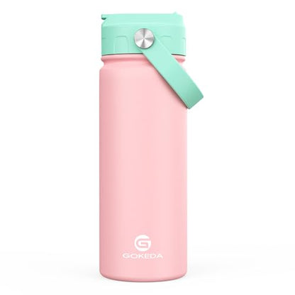 GoKEDA 18oz Kids Water Bottle, Stainless Steel Straw Cup - color: Pink