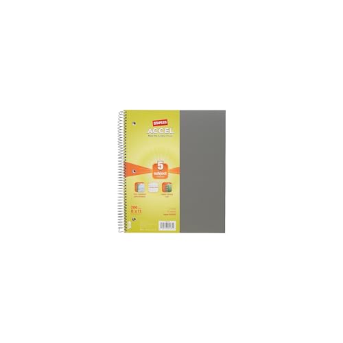 STAPLES 5‑Subject Notebook, 8.5” x 11”, College Ruled, 200 Sheets, Assorted Colors - size: 1 Pack, style: Assorted Color
