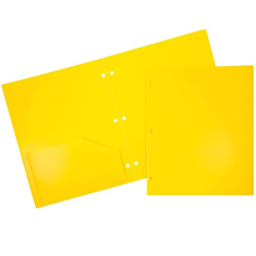 JAM PAPER Heavy Duty Plastic 3 Hole Punch Pocket Folders - Extra Tough School Folders - Yellow - 3/Pack - color: Yellow, size: 3 Per Pack