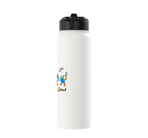 Funny Silly Goose Back To School Student Classroom Theme Stainless Steel Insulated Water Bottle - color: White