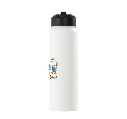 Funny Silly Goose Back To School Student Classroom Theme Stainless Steel Insulated Water Bottle - color: White