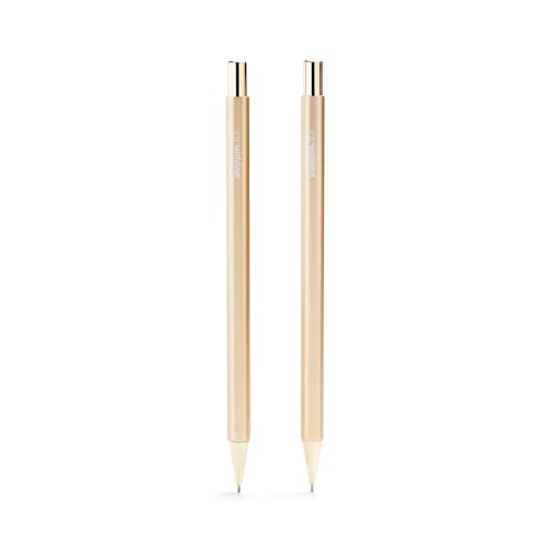 Poppin Mechanical Pencils - Luxury Gold Finish Mechanical Pencils 0.7mm, Hidden Eraser, Includes Eraser and Lead, Set of 2
