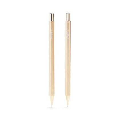 Poppin Mechanical Pencils - Luxury Gold Finish Mechanical Pencils 0.7mm, Hidden Eraser, Includes Eraser and Lead, Set of 2