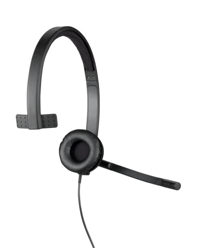 Logitech H570e Wired Headset, Mono Headphones with Noise-Cancelling Microphone, USB, In-Line Controls with Mute Button, Indicator LED, PC/Mac/Laptop - Black - size: UC, style: Mono