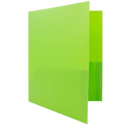 JAM PAPER Plastic 2 Pocket POP Folders - Durable School Folders - Lime Green - 6/Pack - color: Lime Green, size: 6 Per Pack