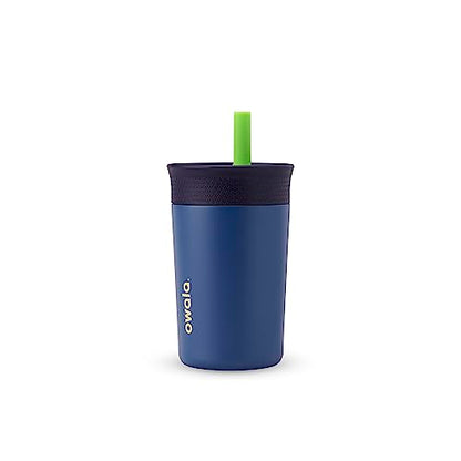 Owala Kids Insulation Stainless Steel Tumbler with Spill Resistant Flexible Straw, Easy to Clean, Kids Water Bottle, Great for Travel, Dishwasher Safe, 12 Oz, Navy and Blue (Home Base) - color: Home Base, size: 12 Ounces