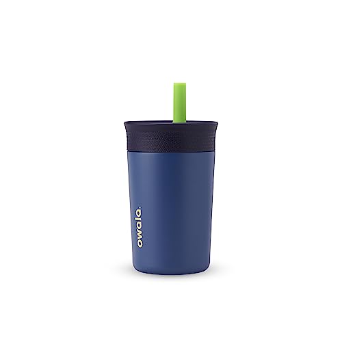 Owala Kids Insulation Stainless Steel Tumbler with Spill Resistant Flexible Straw, Easy to Clean, Kids Water Bottle, Great for Travel, Dishwasher Safe, 12 Oz, Navy and Blue (Home Base) - color: Home Base, size: 12 Ounces