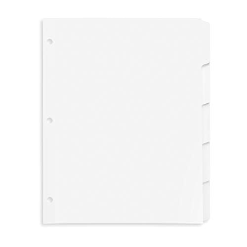 Blue Summit 3 Ring Binder Dividers with Tabs, Reinforced Edge, 1/5 Cut, Letter Size, 5 Tab Dividers for 3 Ring Binder Bulk, White, 20 Sets, 100 Pack