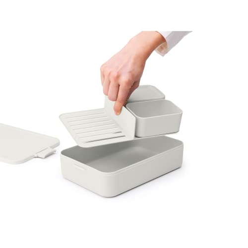 Brabantia Make & Take Bento Lunch Box (Light Gray) 2 Compartments & Lidded Pot, Lift-Out Tray Divider, BPA-Free, Airtight Snap Locks, Microwave & Freezer Safe, Travel Meal Prep Container, 68oz - color: Light Gray, style: Bento Lunch Box