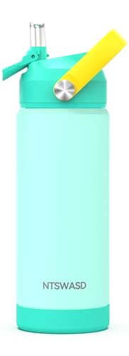 Kids Water Bottle with Straw,18 oz Boys Insulated Cups with Stainless Steel Leak Proof for School Boys Girls,Sport&Travel（Green） - color: B18.Green