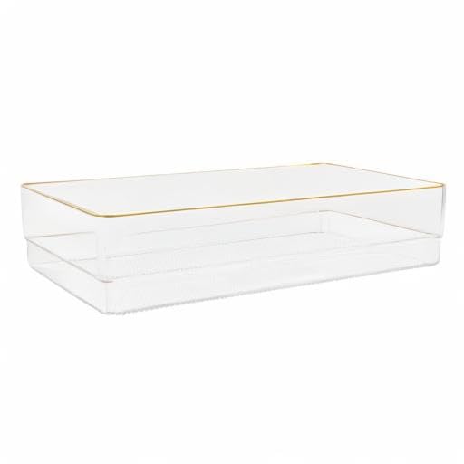 Martha Stewart Kerry Plastic Stackable Office Desk Drawer Organizers, 12" x 6", 3 Pack, with Gold Trim - size: 12" x 6"