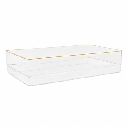 Martha Stewart Kerry Plastic Stackable Office Desk Drawer Organizers, 12" x 6", 3 Pack, with Gold Trim - size: 12" x 6"