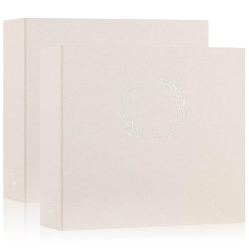 Lanpn 2 Packs Photo Album Scrapbook 12x12, Linen Cover Wreath Design Top Load 3 Ring Folder Binder Photobook Photo Book 12 x 12 inch with 30 Plastic Sleeves 60 Pages Beige - color: Beige, size: 12x12"/2PK