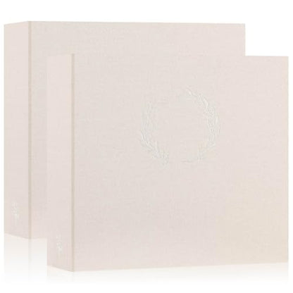 Lanpn 2 Packs Photo Album Scrapbook 12x12, Linen Cover Wreath Design Top Load 3 Ring Folder Binder Photobook Photo Book 12 x 12 inch with 30 Plastic Sleeves 60 Pages Beige - color: Beige, size: 12x12"/2PK