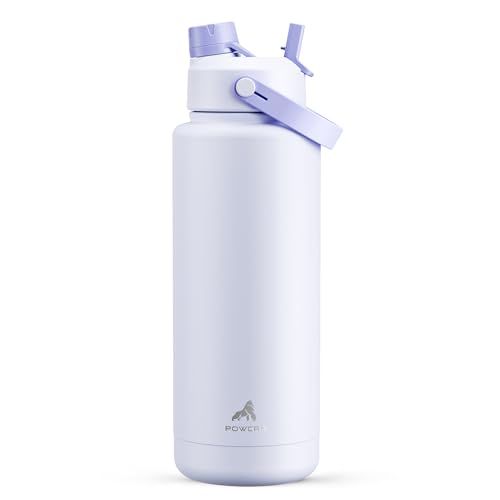 POWCAN 40 oz Insulated Water Bottle with 2-in-1 Straw and Spout Lid, Keep Cold 24H, Leak-Proof, BPA-Free, Double Wall Stainless Steel Water Bottle for Sports, Gym, Travel, and School (Lupine) - color: Lupine, size: 40 Ounces