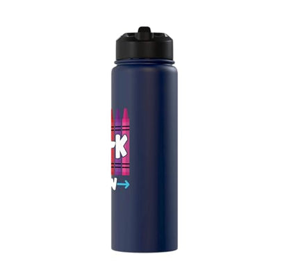 Pre-K Crew Cute Preschool Crayon School Field Day Trip 2025 Stainless Steel Insulated Water Bottle - color: Navy Blue