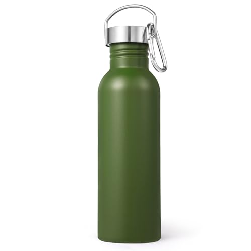 Volhoply 26oz Uninsulated Single Walled Water Bottle, Stainless Steel Reusable Water Bottles with Handle & Carabiner, BPA Free Wide Mouth Water Bottles for Gym Sports Camping（Army Green,1） - color: Army Green
